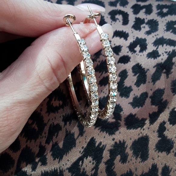 none Jewelry - ⚡Gold hoops with embellished with CZ👑